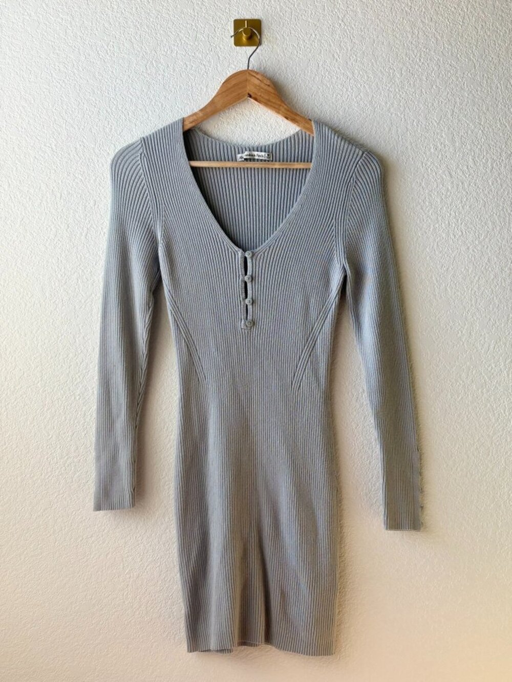 Abercrombie Gray Ribbed Sweater Dress Bodycon Long Sleeve Minimalist M